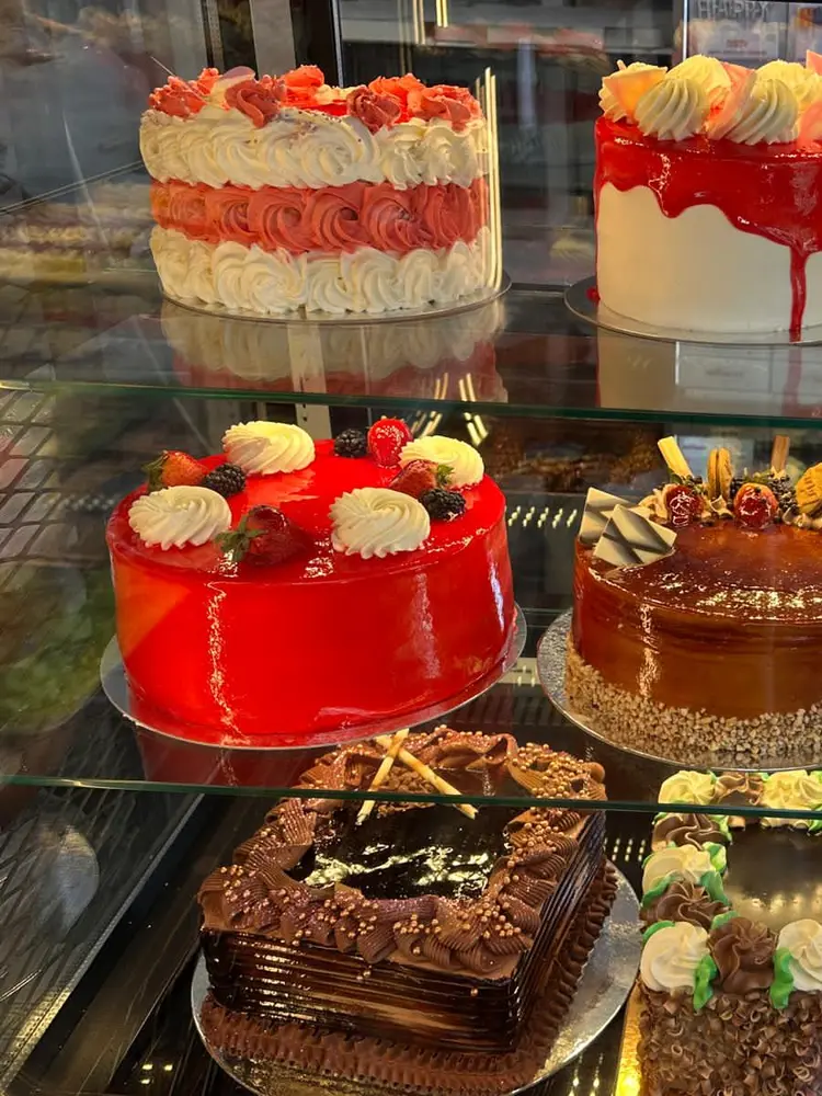 Cake display case at Istanbul Cakes and Baklavas